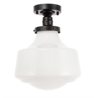 Lyle 1 Light Black And Frosted White Glass Flush Mount