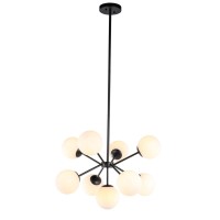 Jupiter 9 Light Black And Frosted White Glass Pendant