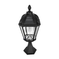 Gama Sonic Outdoor Solar Post Light With Pier Base, Black Aluminum And Beveled Glass, Royal Bulb 120 Lumens Warm White Led, Mount On Column, Pillar, Or Flat Exterior Surface (98B011) (Upgraded)