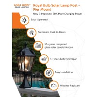 Gama Sonic Outdoor Solar Post Light With Pier Base, Black Aluminum And Beveled Glass, Royal Bulb 120 Lumens Warm White Led, Mount On Column, Pillar, Or Flat Exterior Surface (98B011) (Upgraded)