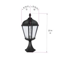 Gama Sonic Outdoor Solar Post Light With Pier Base, Black Aluminum And Beveled Glass, Royal Bulb 120 Lumens Warm White Led, Mount On Column, Pillar, Or Flat Exterior Surface (98B011) (Upgraded)