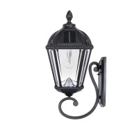 Gama Sonic Solar Outdoor Wall Light, Royal Bulb Exterior Sconce Lamp, Black Cast Aluminum, Clear Beveled Glass, Warm White Led With Omni-Direction Reflector, Large 21-Inch Height, 98B010 (Upgraded)