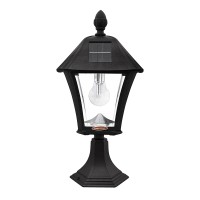 Gama Sonic Solar Outdoor Wall Light, Royal Bulb Exterior Sconce Lamp, Black Cast Aluminum, Clear Beveled Glass, Warm White Led With Omni-Direction Reflector, Large 21-Inch Height, 98B010 (Upgraded)