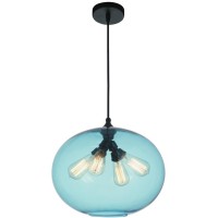 4 Light Down Pendant With Transparent Blue Finish