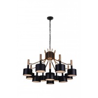 12 Light Down Chandelier With Matte Black & Satin Gold Finish