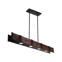 Led Drum Shade Island Light With Black & Wood Finish