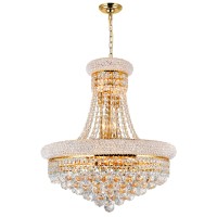 14 Light Down Chandelier With Gold Finish