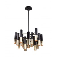 19 Light Down Chandelier With Matte Black & Satin Gold Finish