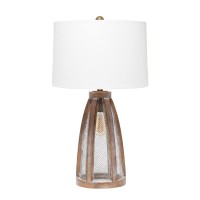 Alltherages Lalia Home Wooded Arch Farmhouse Table Lamp With White Fabric Shade - Old Wood