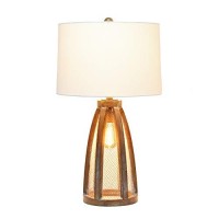 Alltherages Lalia Home Wooded Arch Farmhouse Table Lamp With White Fabric Shade - Old Wood