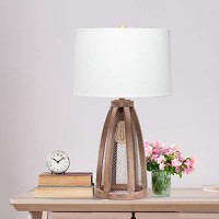 Alltherages Lalia Home Wooded Arch Farmhouse Table Lamp With White Fabric Shade - Old Wood