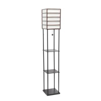 Lalia Home 1 Light Metal Etagere Floor Lamp With Storage Shelves And Linen Shade - Dark Wood