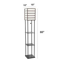 Lalia Home 1 Light Metal Etagere Floor Lamp With Storage Shelves And Linen Shade - Dark Wood