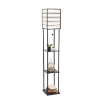 Lalia Home 1 Light Metal Etagere Floor Lamp With Storage Shelves And Linen Shade - Dark Wood