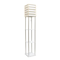 Lalia Home 1 Light Metal Etagere Floor Lamp With Storage Shelves And Linen Shade - Light Wood