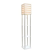 Lalia Home 1 Light Metal Etagere Floor Lamp With Storage Shelves And Linen Shade - Light Wood