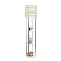 Lalia Home 1 Light Metal Etagere Floor Lamp With Storage Shelves And Linen Shade - Light Wood