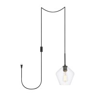 Gene 1 Light Black And Clear Glass Plug-In Pendant