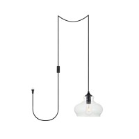 Destry 1 Light Black Plug-In Pendant With Clear Glass