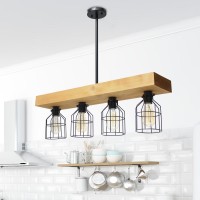 Elegant Designs 4 Light Rustic Cage Pendant, Light Wood