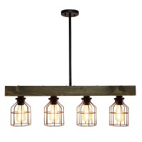 Elegant Designs 4 Light Rustic Cage Pendant, Restored Wood