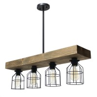 Elegant Designs 4 Light Rustic Cage Pendant, Restored Wood