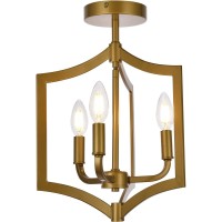 Living District Ld7067F12Br Kiera 3 Lights Flush Mount Brass