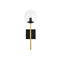 Neri 1 Light Black And Brass And Clear Glass Wall Sconce