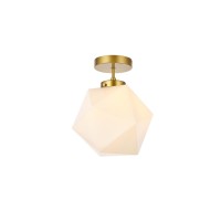 Living District Ld2347Br Lawrence 1 Light Brass & White Glass Flush Mount