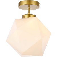 Living District Ld2347Br Lawrence 1 Light Brass & White Glass Flush Mount