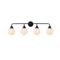 Hanson 4 Lights Bath Sconce In Black With Frosted Shade