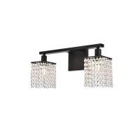 Phineas 2 Lights Bath Sconce In Black With Clear Crystals