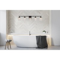 Phineas 5 Lights Bath Sconce In Black With Clear Crystals