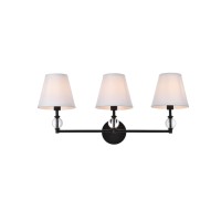 Bethany 3 Lights Bath Sconce In Black With White Fabric Shade