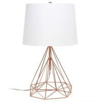 Lalia Home Geometric Rose Gold Wired Table Lamp With Fabric Shade