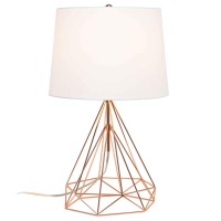 Lalia Home Geometric Rose Gold Wired Table Lamp With Fabric Shade