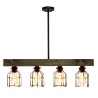 Lalia Home 4 Light Farmhouse Beam Pendant, Restored Wood