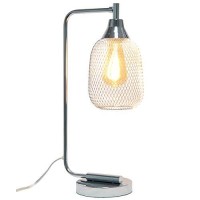 Lalia Home Industrial Office Desk Lamp With Wired Mesh Shade And Polished Chrome Finish