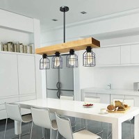 Lalia Home 4 Light Rustic Farmhouse Pendant With Light Wood Beam And Matte Black Metal Cage Shade