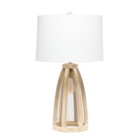 Lalia Home Wooded Arch Farmhouse Table Lamp With White Fabric Shade