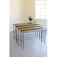 Set Of Four Recycled Wood And Iron Display Consoles