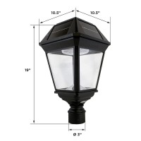 Gama Sonic Imperial Iii Solar Post Light, Black Aluminum And Glass, Outdoor Lamp, 300 Lumen Dual Color Temperature, 3-Inch Fitter For Lamp Posts Or Pier Mount (Sold Separately) 97K012