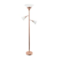 Torchiere Floor Lamp With 2 Reading Lights And Scalloped Glass Shades