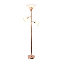 Torchiere Floor Lamp With 2 Reading Lights And Scalloped Glass Shades