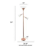 Torchiere Floor Lamp With 2 Reading Lights And Scalloped Glass Shades