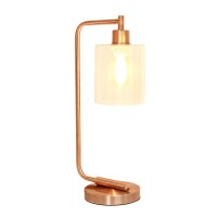 Modern Iron Desk Lamp With Glass Shade, Rose Gold