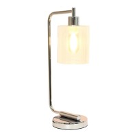 Modern Iron Desk Lamp With Glass Shade, Chrome