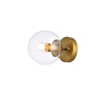 Mimi Six Inch Dual Flush Mount And Bath Sconce In Brass With Clear Glass