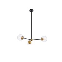 Briggs 32 Inch Pendant In Black And Brass With Clear Shade