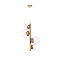 Wells 18 Inch Pendant In Brass With Clear Shade